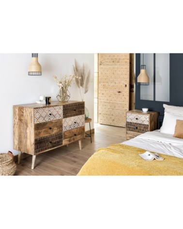 Commode en bois 6 tiroirs à motifs