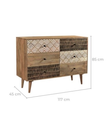 Commode en bois 6 tiroirs à motifs