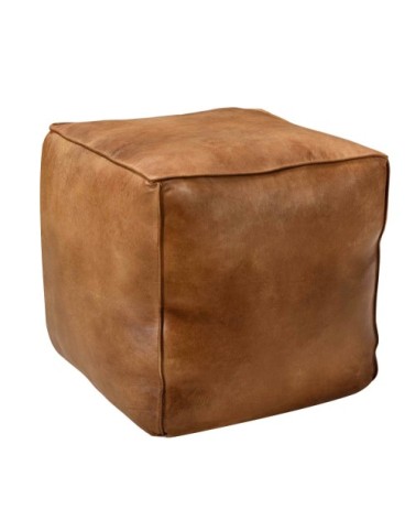 Pouf carré en cuir marron 40 cm