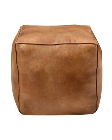 Pouf carré en cuir marron 40 cm