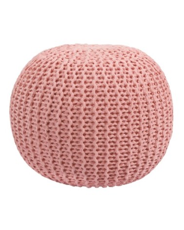 Pouf tricot rond en coton rose poudré D40 cm