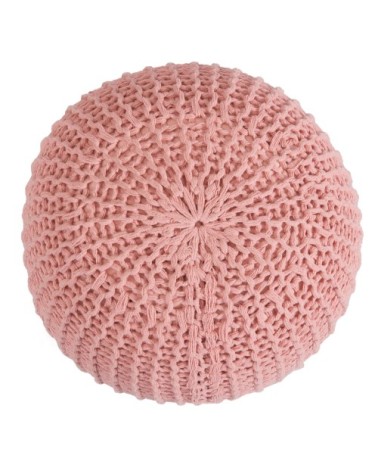 Pouf tricot rond en coton rose poudré D40 cm