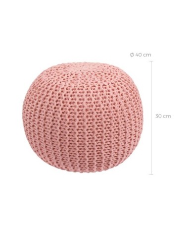 Pouf tricot rond en coton rose poudré D40 cm