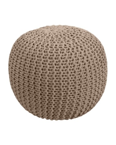 Pouf tricot rond en coton taupe D40 cm