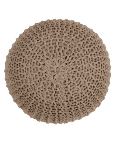 Pouf tricot rond en coton taupe D40 cm