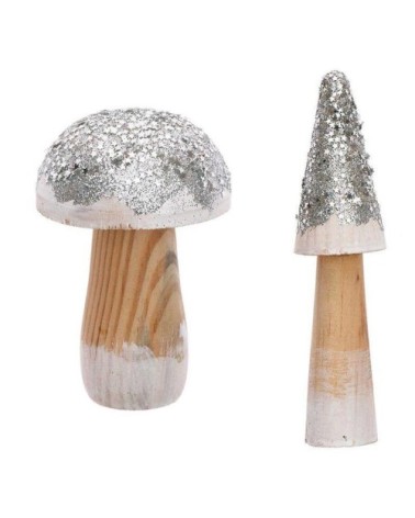 2 champignons décoratifs en bois argentés