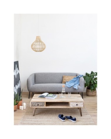 Table basse rectangulaire en bois, 2 tiroirs à motifs