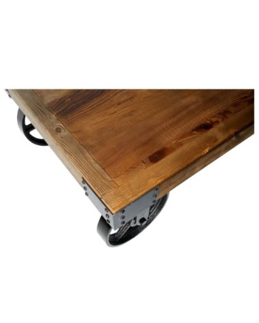 Table basse rectangulaire en bois et métal à roulettes