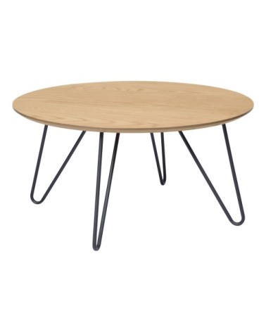 Table basse ronde bois clair et pieds métal D80 cm