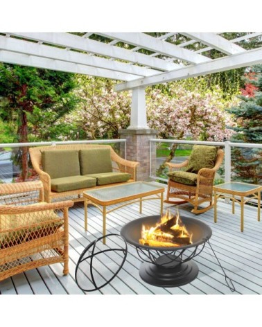 Brasero boule de feu grille à charbon et cuisson métal noir