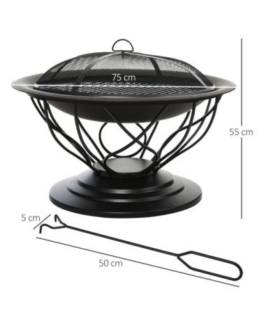 Brasero boule de feu grille à charbon et cuisson métal noir