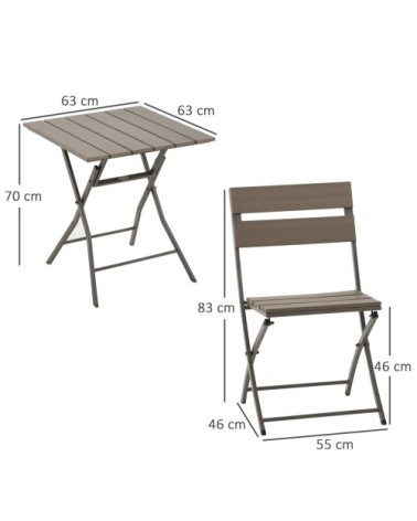 Ensemble bistro de jardin 3 pièces pliables métal PE aspect bois