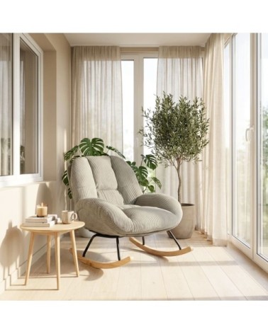 Chaise à bascule scandinave avec revêtement côtelé gris