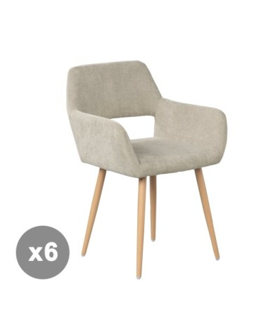 Lot de 6 chaises style scandinave avec revêtement beige