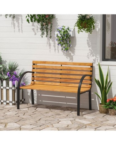 Banc de jardin 2 places style rural chic acier époxy bois lasuré