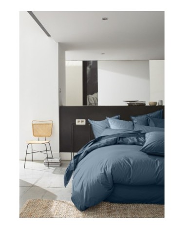 Housse de couette percale de coton bleu 240x260 cm