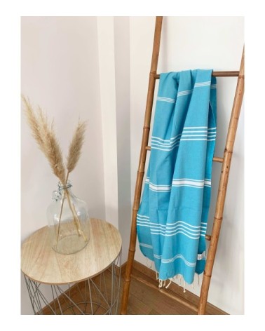 Fouta traditionnelle bleue azur kolora  100 x 200