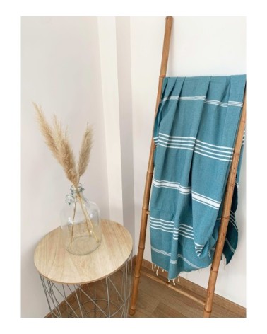 Fouta traditionnelle kolora lake bleu canard 100 x 200