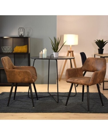 Lot de 2 chaises retro vintage industriel en microfibre marron