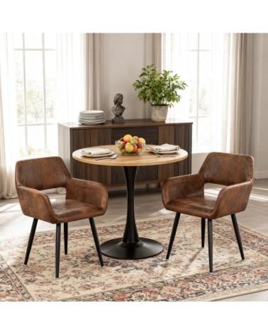 Lot de 2 chaises retro vintage industriel en microfibre marron