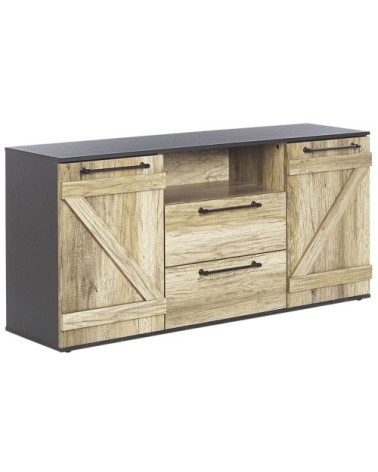 Commode 2 tiroirs noire et bois clair