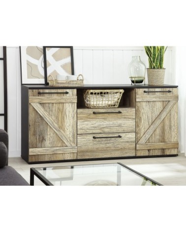 Commode 2 tiroirs noire et bois clair