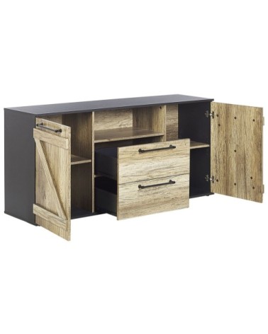 Commode 2 tiroirs noire et bois clair