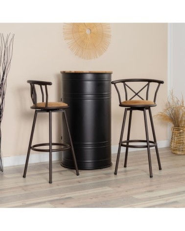 Lot de 2 tabourets de bar pivotant avec hauteur d'assise 75 cm marron
