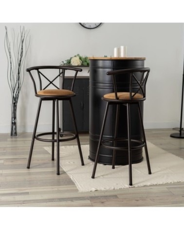 Lot de 2 tabourets de bar pivotant avec hauteur d'assise 75 cm marron