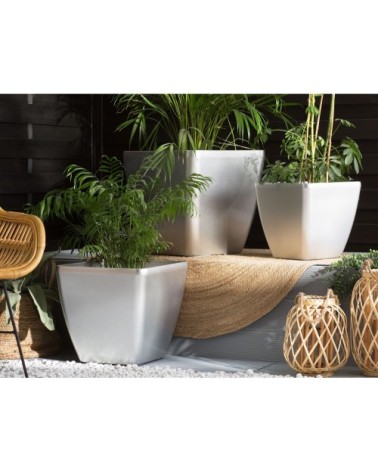 Cache-pot d'extérieur en pierre argenté H41