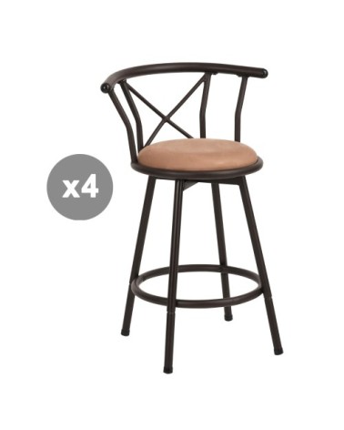 Lot de 4 tabourets de bar pivotant avec hauteur d'assise 63 cm marron