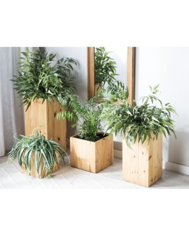 Cache-pot d'extérieur en bois solide bois clair H24