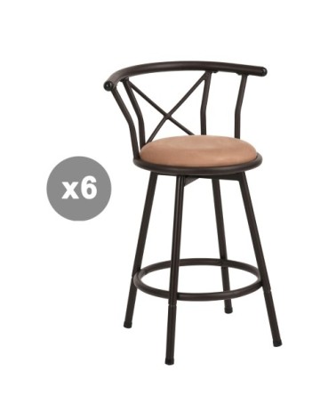 Lot de 6 tabourets de bar pivotant avec hauteur d'assise 63 cm marron