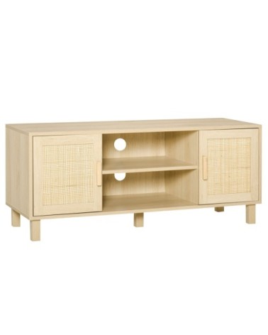 Meuble TV cannage rotin panneau de fibres moyenne densité bois clair