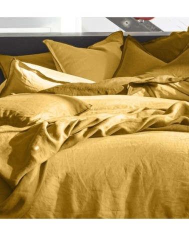Housse de couette lin lave jaune 220x240 cm