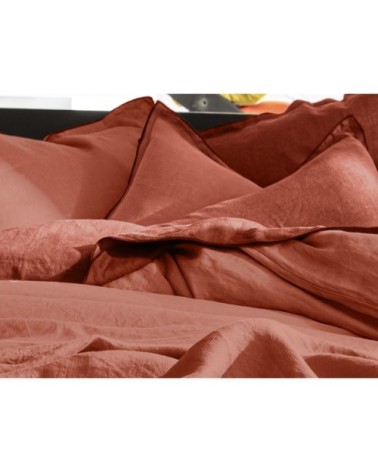Housse de couette lin lave rouge 220x240 cm