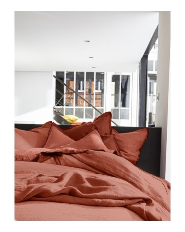 Housse de couette lin lave rouge 240x260 cm