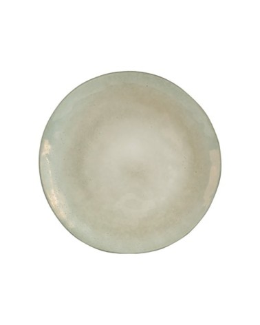 Assiette plate en grès artisanal vert 28 cm - Lot de 4