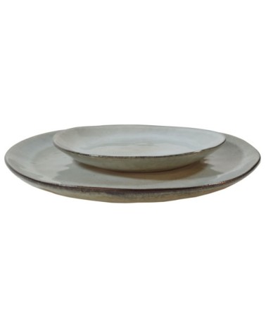Assiette plate en grès artisanal vert 28 cm - Lot de 4