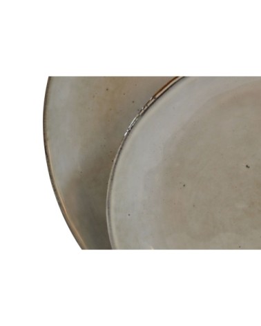 Assiette plate en grès artisanal vert 28 cm - Lot de 4