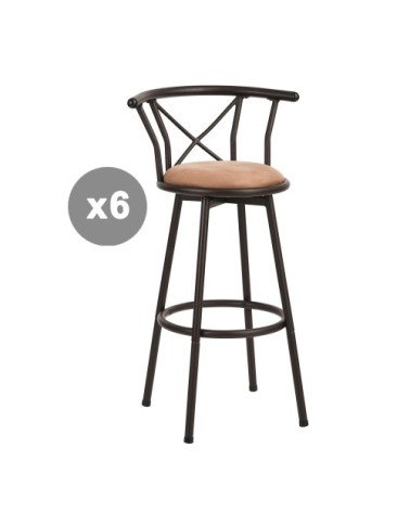 Lot de 6 tabourets de bar pivotant avec hauteur d'assise 75 cm marron