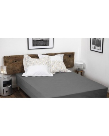 Drap Housse bonnet 25cm coton gris 90x190 cm