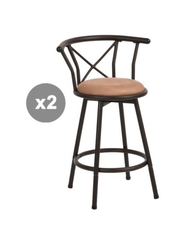 Lot de 2 tabourets de bar pivotant avec hauteur assise 63 cm marron