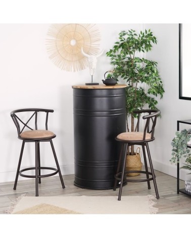 Lot de 2 tabourets de bar pivotant avec hauteur assise 63 cm marron
