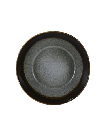 Assiette creuse en grès artisanal gris 19 cm - Lot de 4
