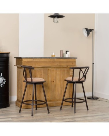 Lot de 2 tabourets de bar pivotant avec hauteur assise 63 cm marron