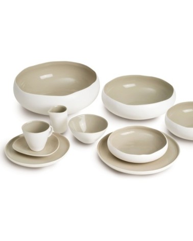 Assiette dessert en grès de table beige 22 cm - Lot de 6