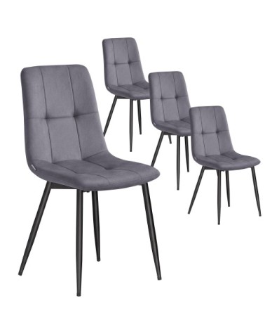 Lot de 4 chaises rembourrées chaises de salle à manger gris