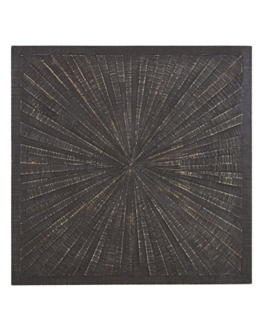 Décoration murale carré en bois de manguier gravé noir 90x90