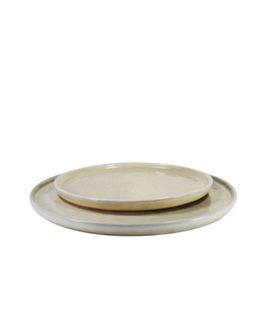 Assiette dessert en grès artisanal beige 22 cm - Lot de 6
